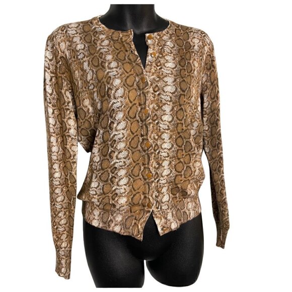 Ava Paige Tan Snakeskin Animal Print Knit Cardigan Sweater Size Small - Picture 7 of 9
